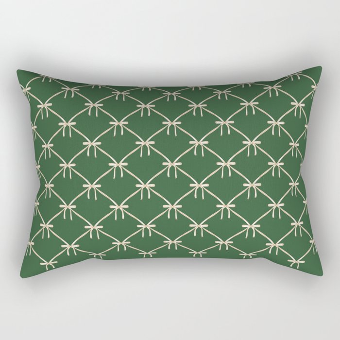 Bows & Ribbons Pattern XXV Dark Forest Green Rectangular Pillow Gallery Image 2