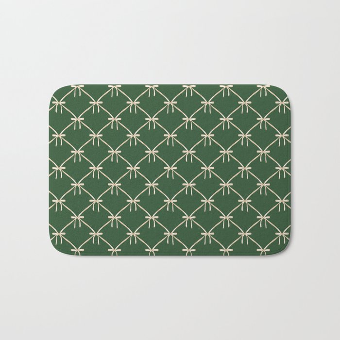 Bows & Ribbons Pattern XXV Dark Forest Green Bath Mat Gallery Image 1