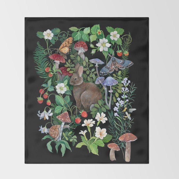 Rabbit and Strawberry Garden Throw Blanket Gallery Image 2