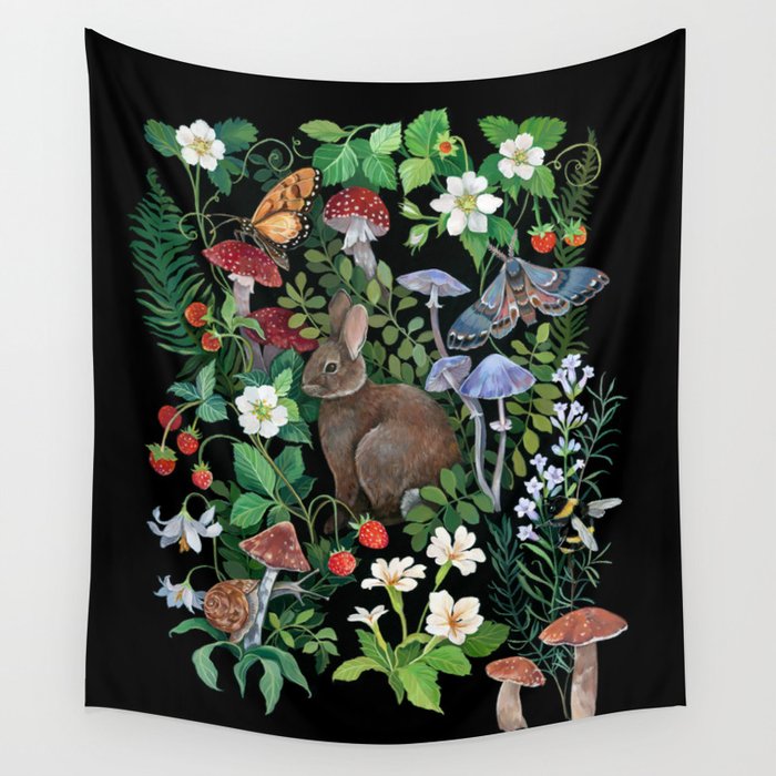 Rabbit and Strawberry Garden Wall Tapestry Gallery Image 4