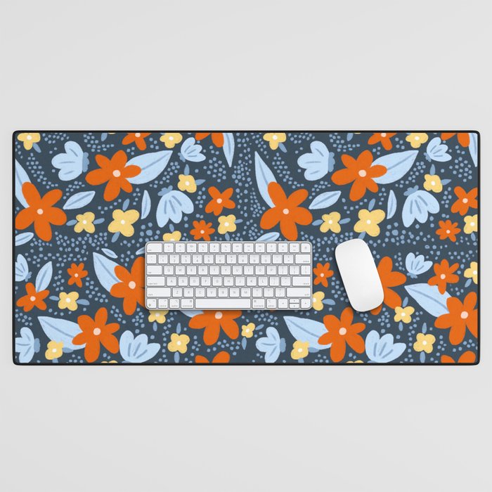 Red and yellow flowers pattern Desk Mat Gallery Image 1