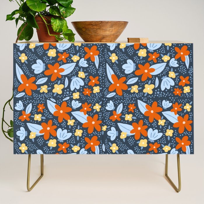 Red and yellow flowers pattern Credenza Gallery Image 1