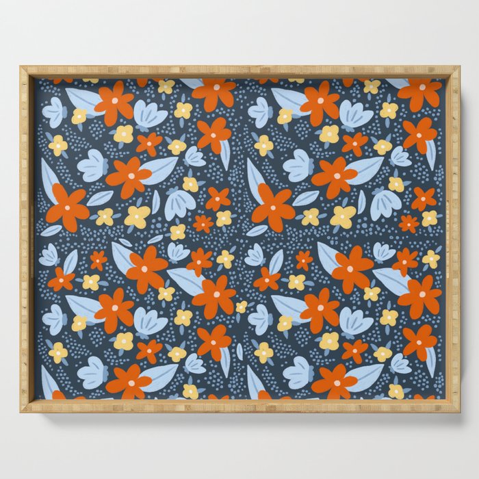 Red and yellow flowers pattern Serving Tray Gallery Image 1