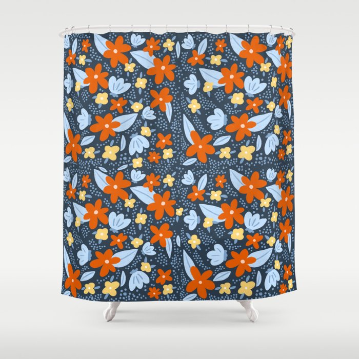 Red and yellow flowers pattern Shower Curtain Gallery Image 1