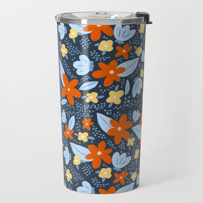 Red and yellow flowers pattern Travel Mug Gallery Image 2
