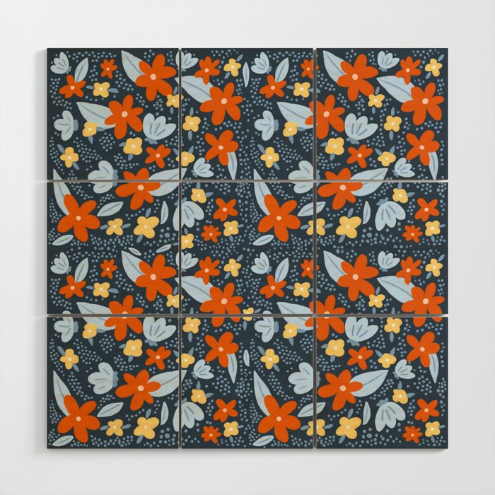 Red and yellow flowers pattern Wood Wall Art Gallery Image 1