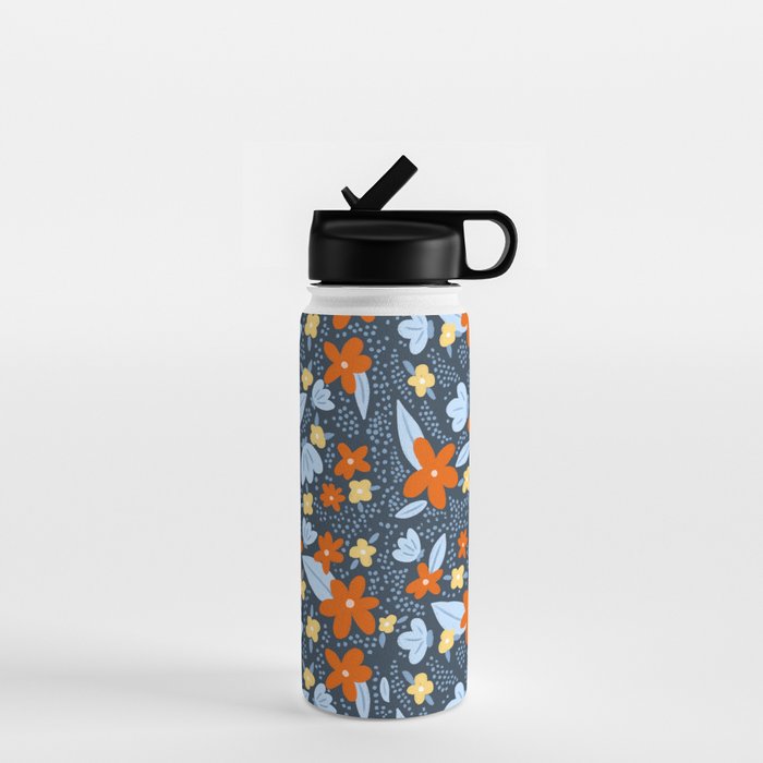 Red and yellow flowers pattern Water Bottle Gallery Image 1