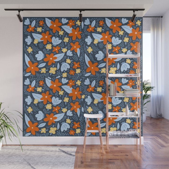 Red and yellow flowers pattern Wall Mural Gallery Image 1