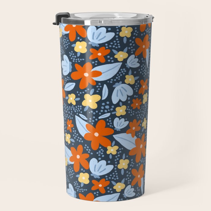 Red and yellow flowers pattern Travel Mug Gallery Image 3