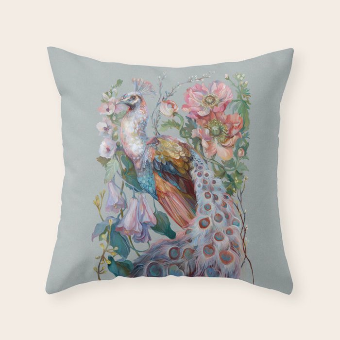 Floral Peacock Garden Throw Pillow Gallery Image 6