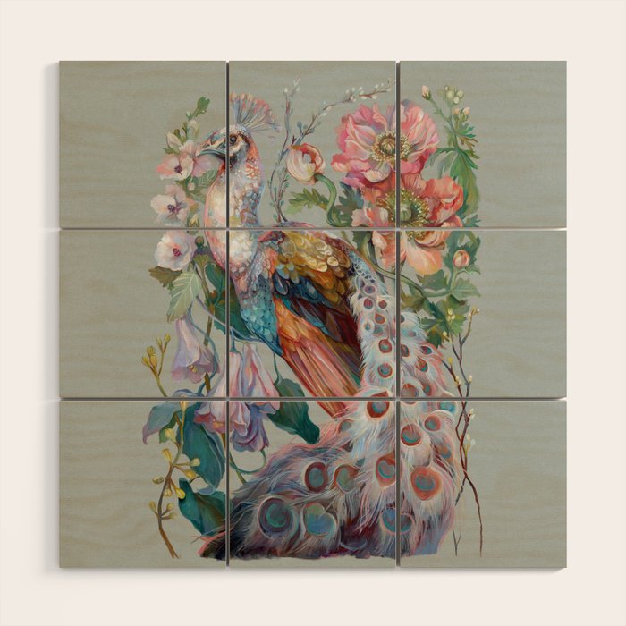 Floral Peacock Garden Wood Wall Art Gallery Image 1