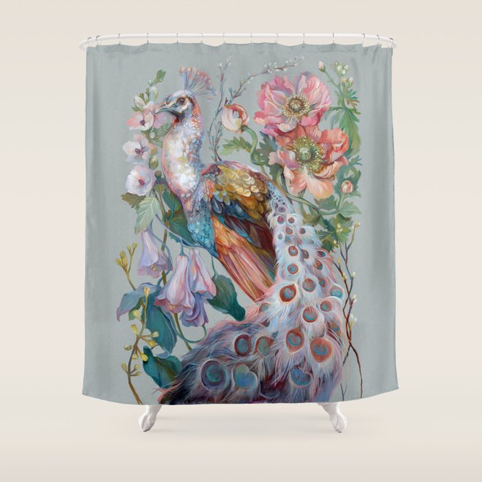 Floral Peacock Garden Shower Curtain Gallery Image 1