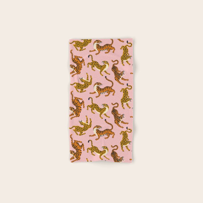 Bengal tigers and leopards on pink background Bath Towel Gallery Image 1