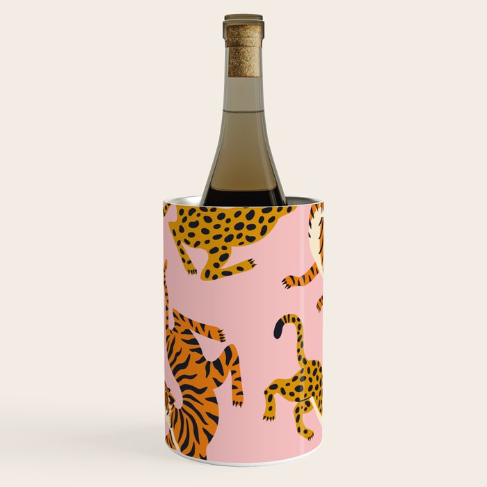 Bengal tigers and leopards on pink background Wine Chiller Gallery Image 2