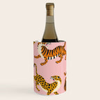 Bengal tigers and leopards on pink background Wine Chiller Gallery Image 1