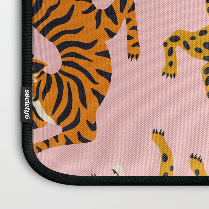 Bengal tigers and leopards on pink background Laptop Sleeve Gallery Image 3