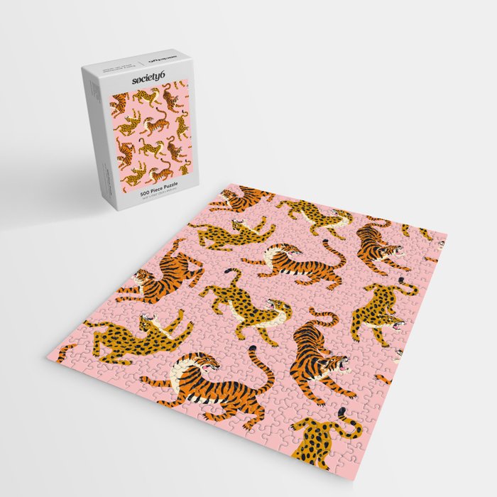Bengal tigers and leopards on pink background Jigsaw Puzzle Gallery Image 2