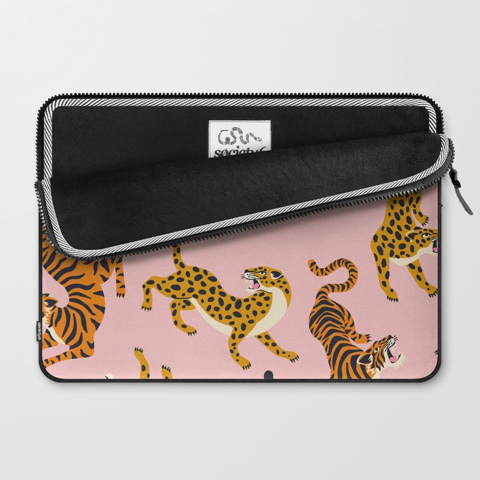 Bengal tigers and leopards on pink background Laptop Sleeve Gallery Image 2