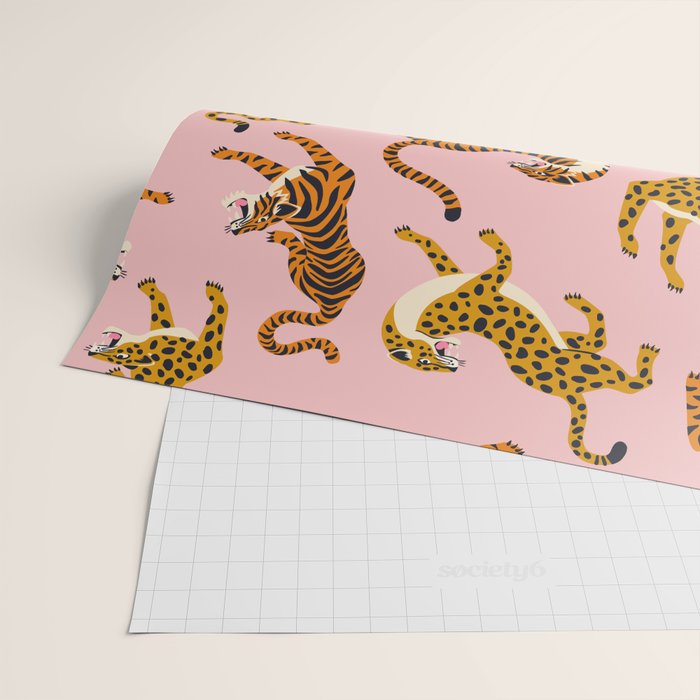 Bengal tigers and leopards on pink background Wrapping Paper Gallery Image 2