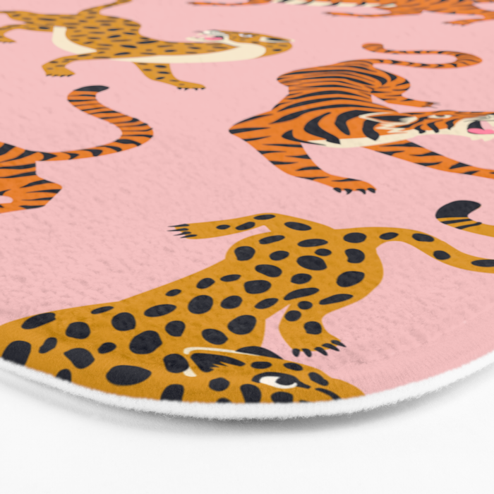 Bengal tigers and leopards on pink background Bath Mat Gallery Image 3