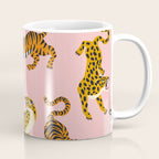 Bengal tigers and leopards on pink background Coffee Mug Gallery Image 1