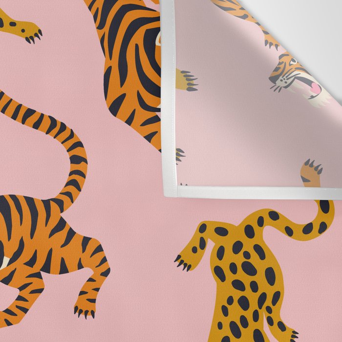 Bengal tigers and leopards on pink background Wall Tapestry Gallery Image 3