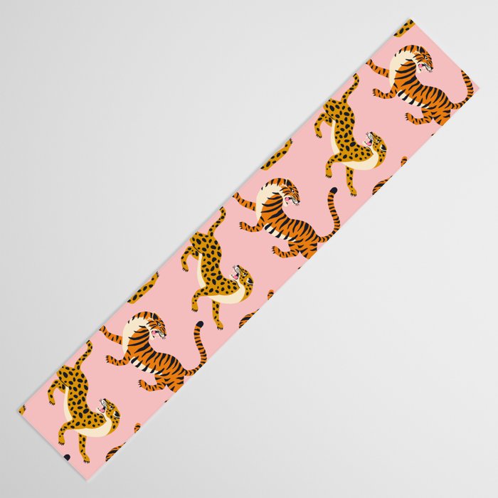 Bengal tigers and leopards on pink background Table Runner Gallery Image 3