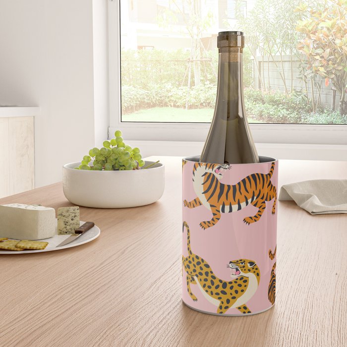 Bengal tigers and leopards on pink background Wine Chiller Gallery Image 4