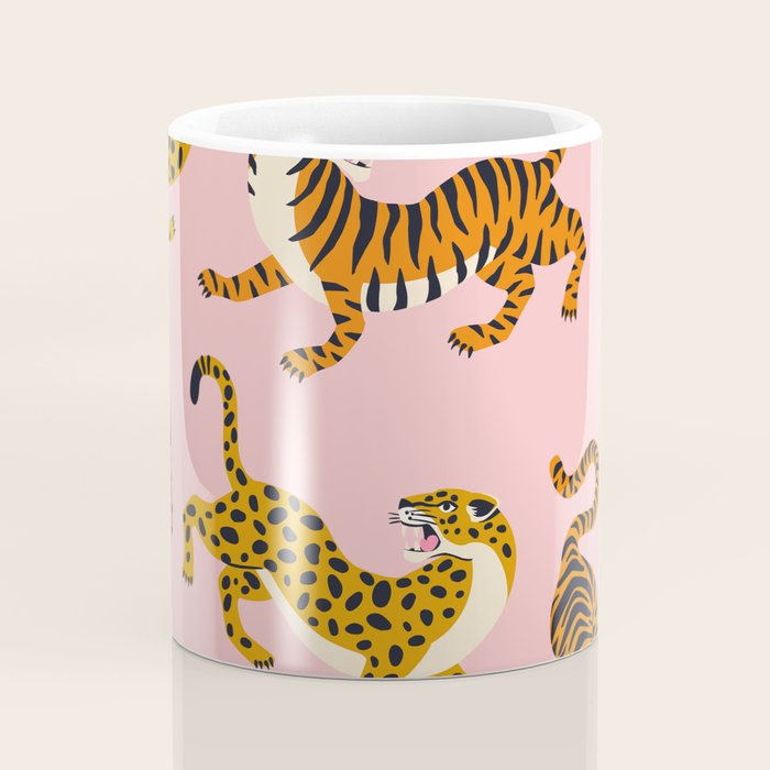 Bengal tigers and leopards on pink background Coffee Mug Gallery Image 4
