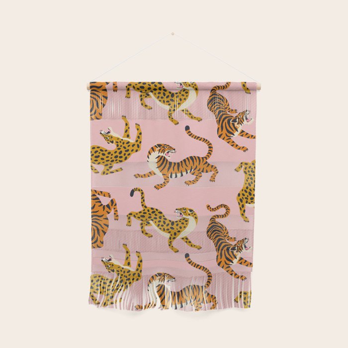 Bengal tigers and leopards on pink background Wall Hanging Gallery Image 1