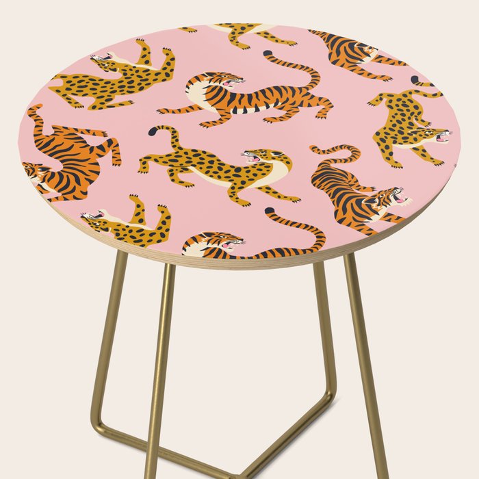 Bengal tigers and leopards on pink background Side Table Gallery Image 2