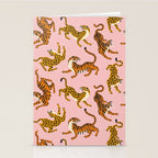 Bengal tigers and leopards on pink background Stationery Card Gallery Image 2