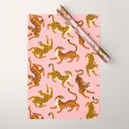 Bengal tigers and leopards on pink background Wrapping Paper Gallery Image 1