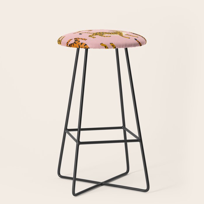 Bengal tigers and leopards on pink background Stool Gallery Image 1