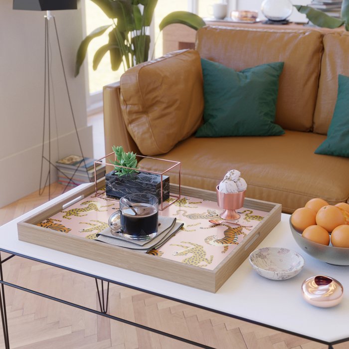 Bengal tigers and leopards on pink background Serving Tray Gallery Image 2
