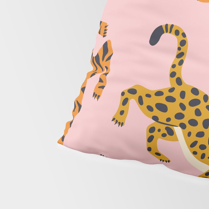 Bengal tigers and leopards on pink background Pillow Sham Gallery Image 4