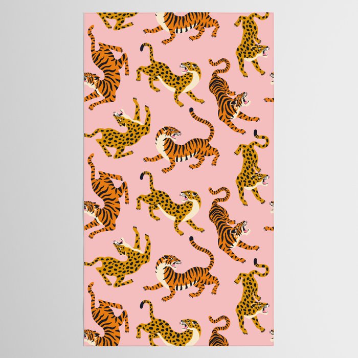 Bengal tigers and leopards on pink background Tablecloth Gallery Image 2