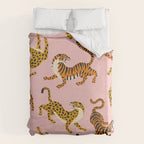 Bengal tigers and leopards on pink background Duvet Cover Gallery Image 6