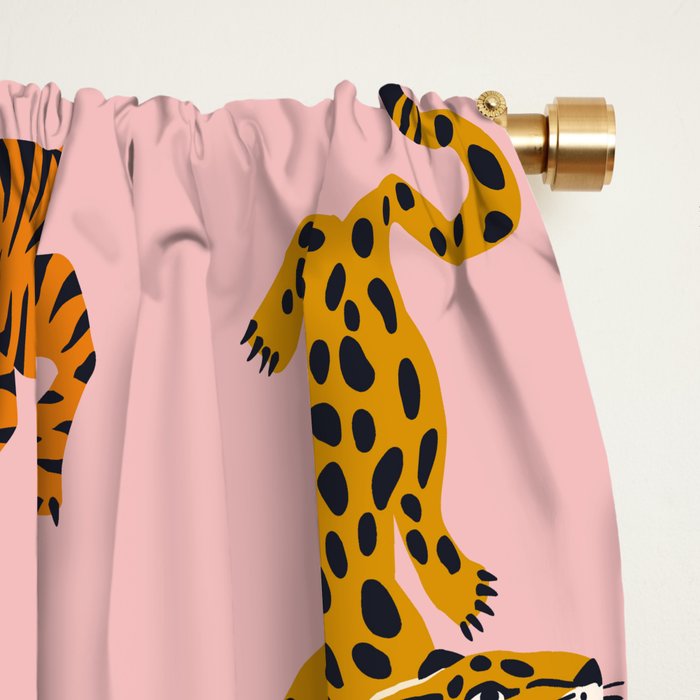 Bengal tigers and leopards on pink background Window Curtain Gallery Image 2