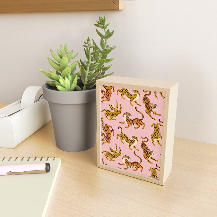 Bengal tigers and leopards on pink background Mini Art Print Gallery Image 2