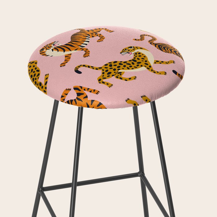 Bengal tigers and leopards on pink background Stool Gallery Image 2