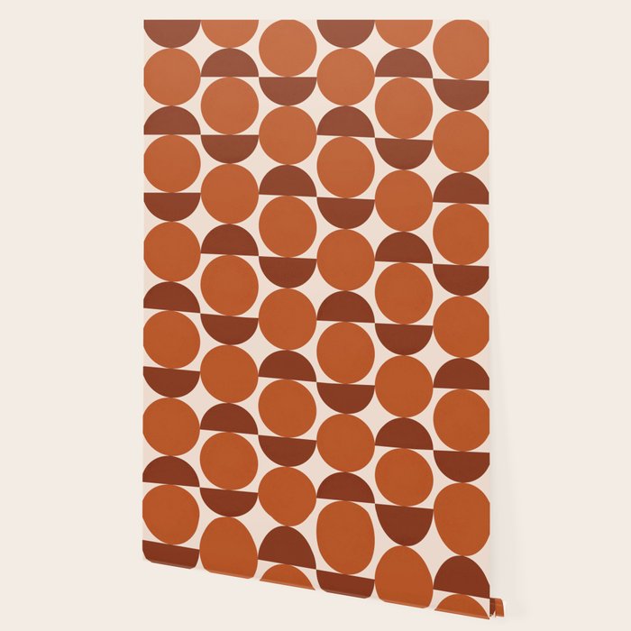 Vintage Mid-century Modern Abstract Geometric Shapes in Burnt Orange Pattern Wallpaper Gallery Image 2