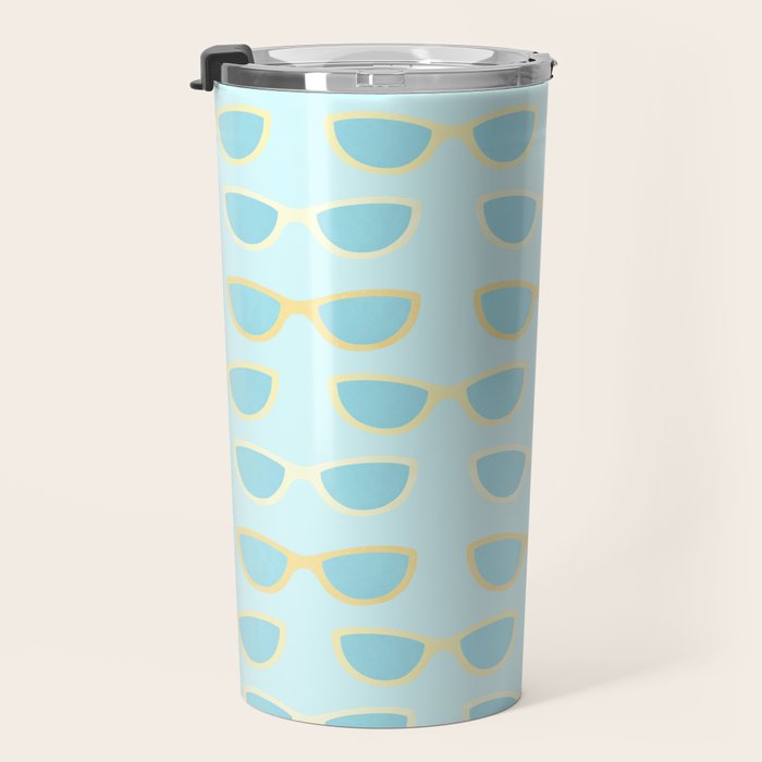 Yellow and blue retro sunglasses Travel Mug Gallery Image 3