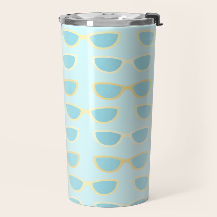 Yellow and blue retro sunglasses Travel Mug Gallery Image 2