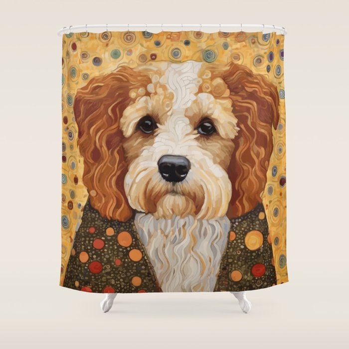 Cute Klimt Dog with Colorful Jacket Shower Curtain Gallery Image 1
