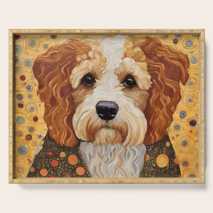 Cute Klimt Dog with Colorful Jacket Serving Tray Gallery Image 1