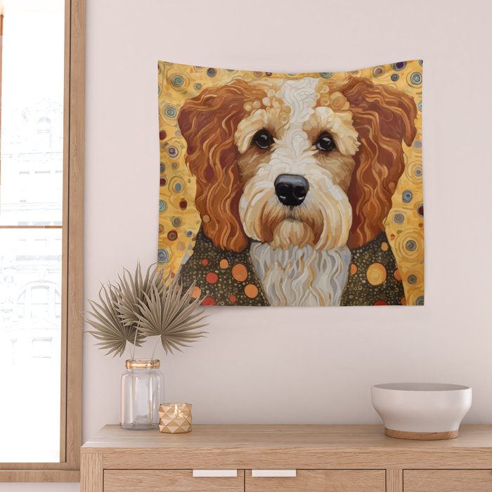 Cute Klimt Dog with Colorful Jacket Wall Tapestry Gallery Image 2