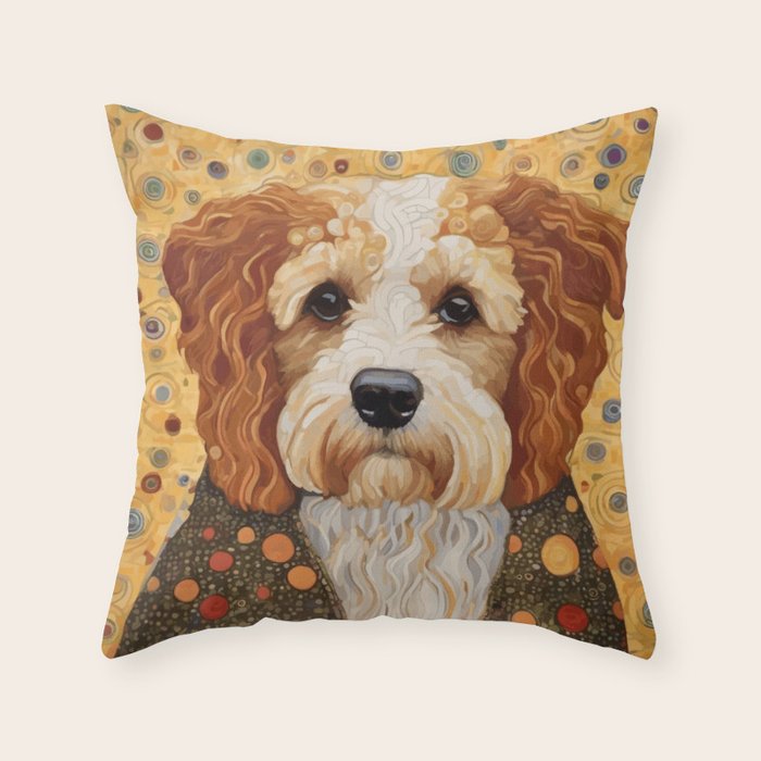 Cute Klimt Dog with Colorful Jacket Throw Pillow Gallery Image 6
