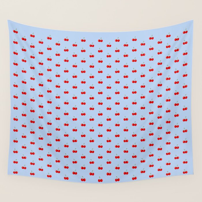 Y2K Cherries - Blue Pattern Miniature Wall Tapestry Gallery Image 4