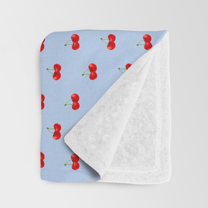 Y2K Cherries - Blue Pattern Miniature Throw Blanket Gallery Image 3